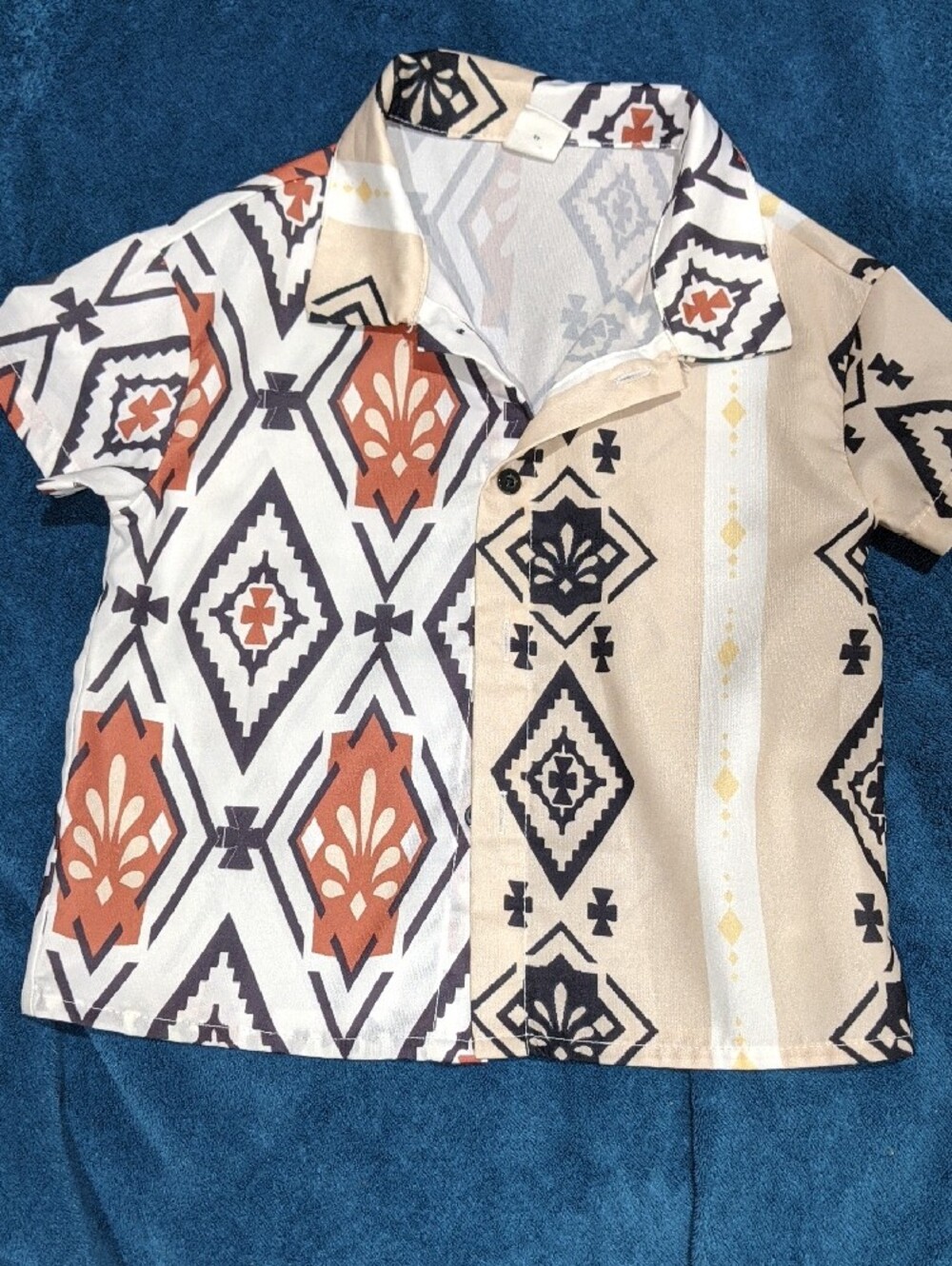 SHEIN Kids Button-Front Short Sleeve Shirt in White, Beige & Rust
